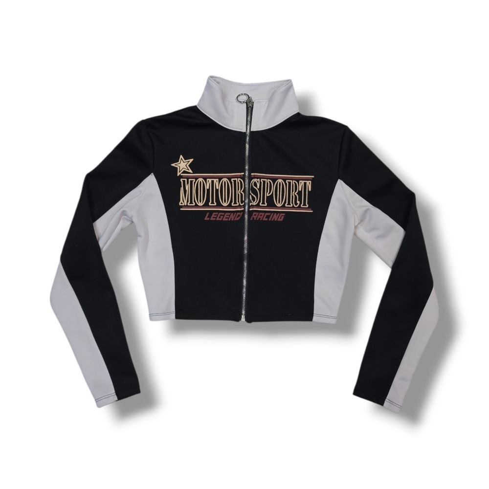 Julia by Love J‎ Women's Motorsport Cropped Full Zip Jacket Black & White Size S